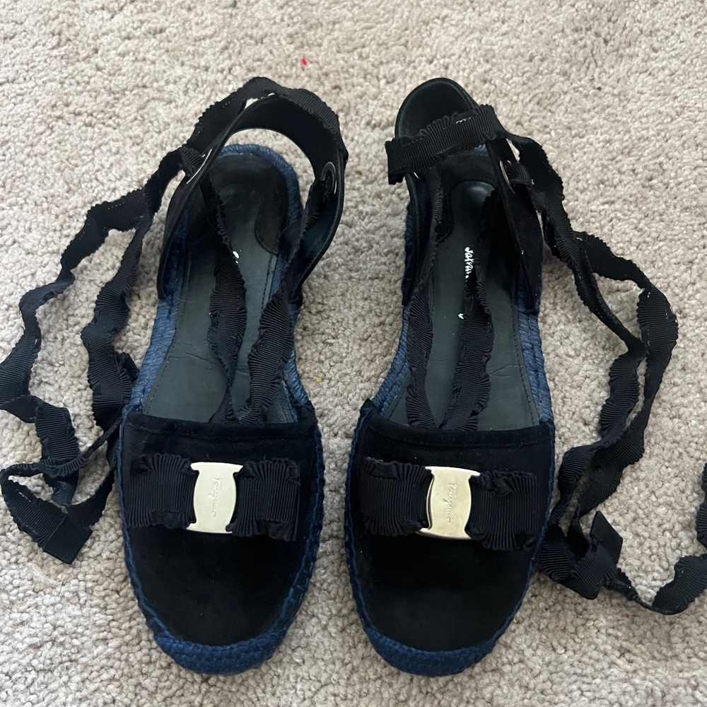 Salvatore Ferragamo Espadrille Lace Up Sandals